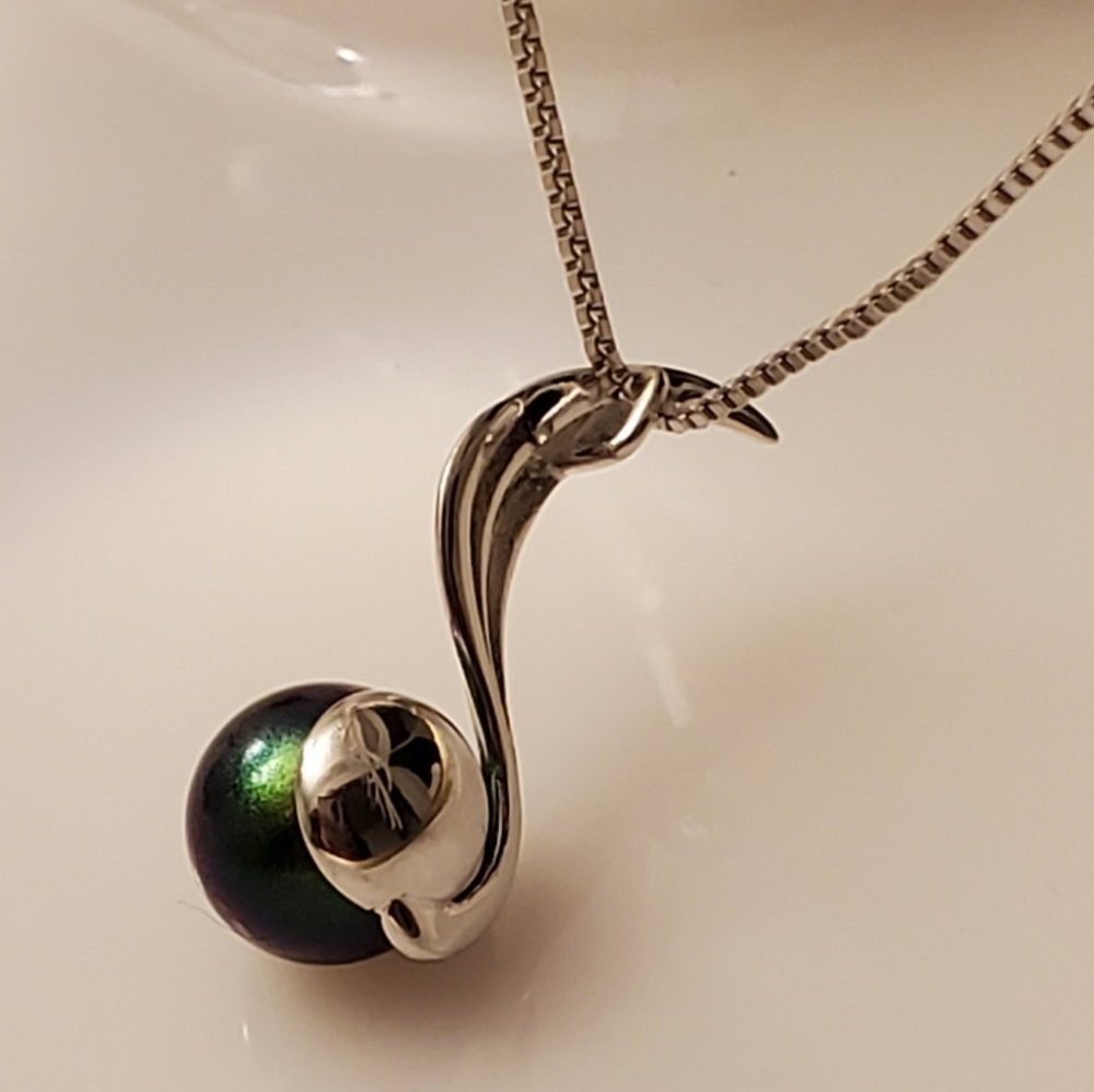 NEW Sterling Silver Eighth Note  Tahitian Pearl Pendant - Picture 6 of 8